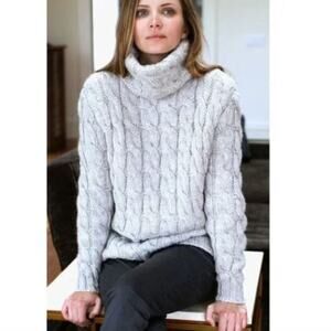 Emerson Fry Chunky Fisherman Cable Knit Sweater Wool Alpaca Turtleneck Gray XS